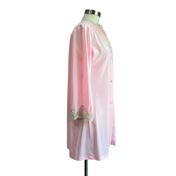 Vintage Van Raalte Nylon Night Gown Bubblegum Pink Lace Overcoat Sz Small - Picture 2 of 7